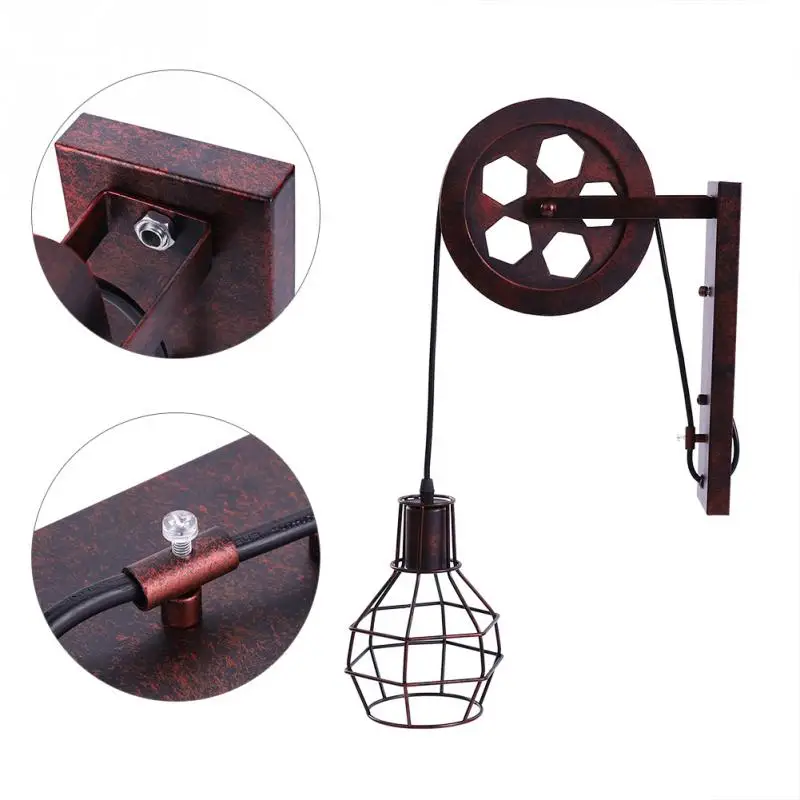 E27 промышленный настенный держатель лампы железа подъемный шкив Настенные светильники база номер Холл коридор настенные светильники под старину