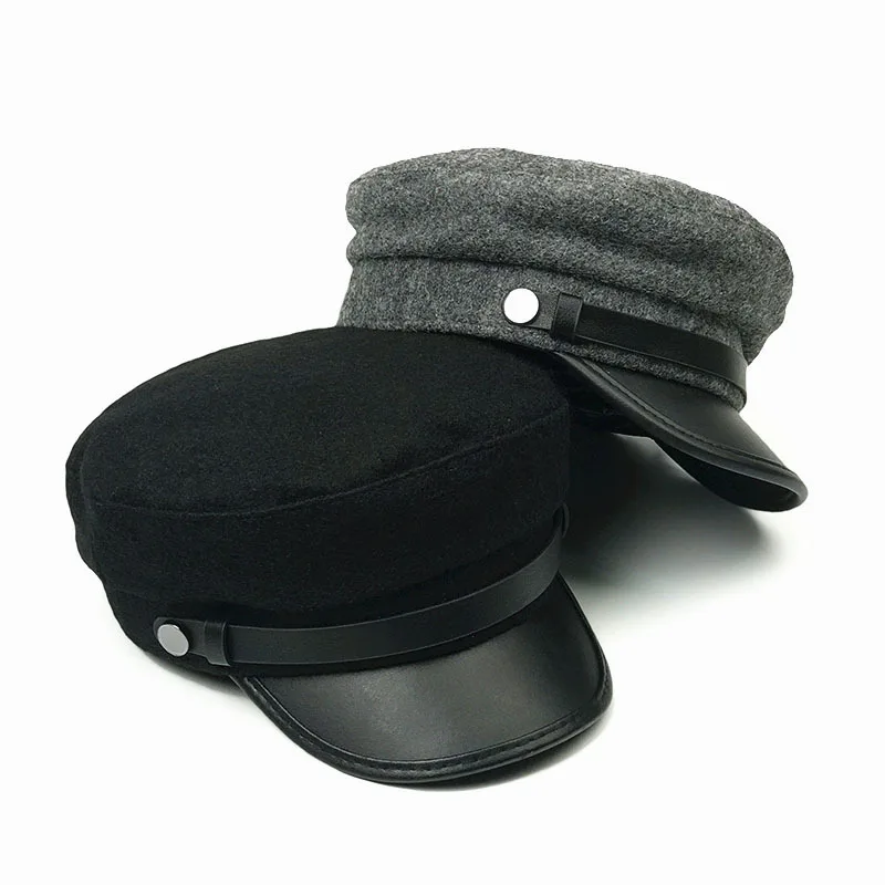 Армейская военная шапка, женская шляпа, темно-синяя Кожаная шапка, зимняя шапка для мужчин и женщин, модные плоские береты, Кепка с утиным язычком