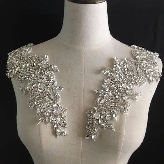 

1piece Rhinestone bead applique, heavy bead handmade rhinestone applique for bridal sash DH2#