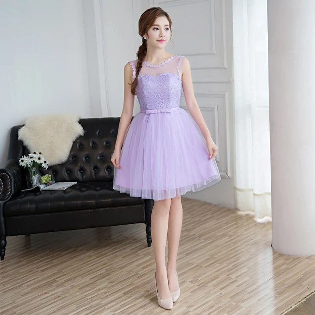 Пот лаванды короткие леди девушка женщины принцесса банкет вечерние бальные платья - Цвет: Light purple F507