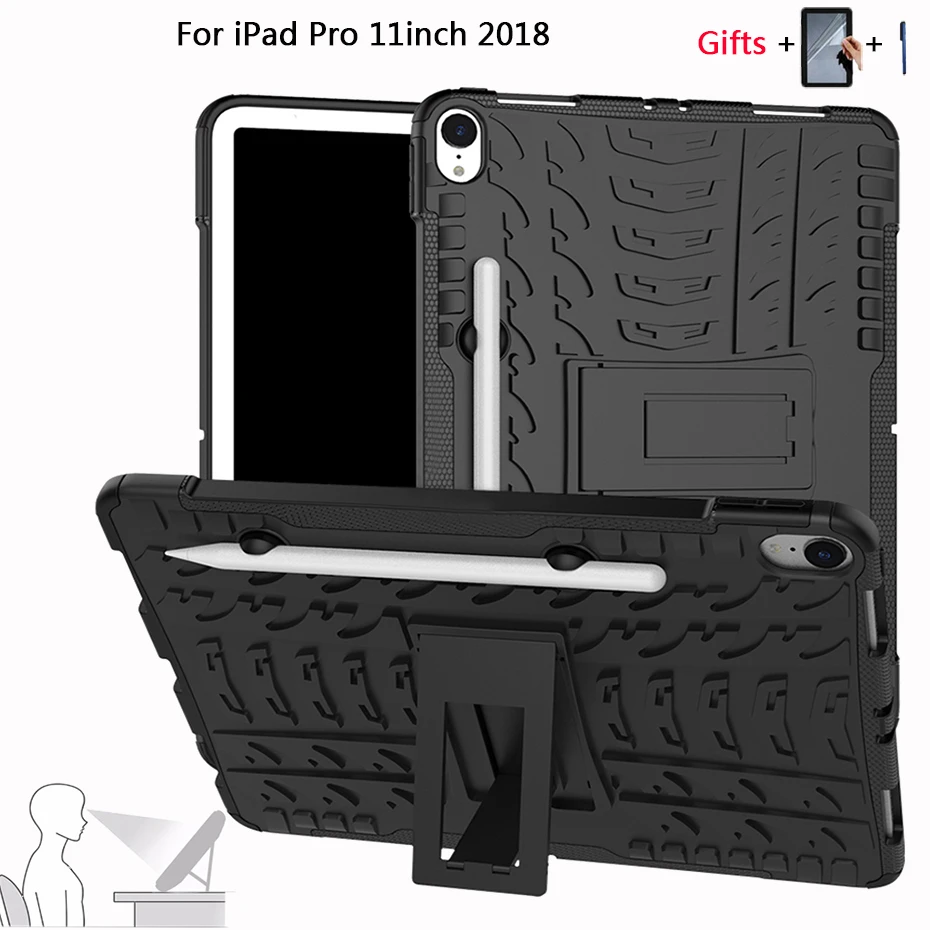 

For New iPad Pro 11 Case Shockproof Drop-resistant Protection Stand Cover For iPad Pro 2018 11 inch Tablet Case + Films