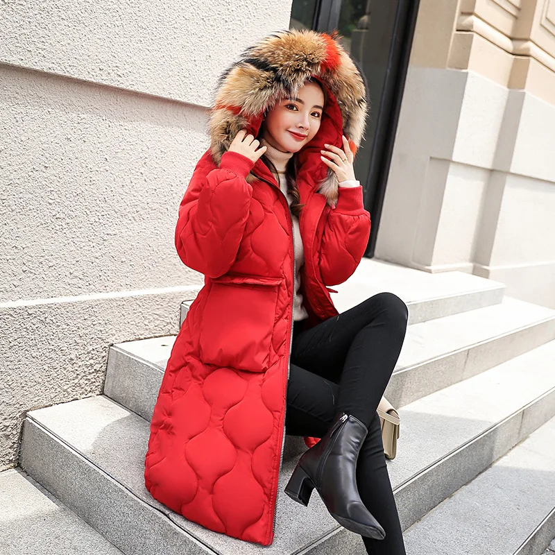 2018 New Women's Winter Cotton Jacket Super Large Fur Collar Loose Fashion Long Coat Large Size Hooded Warm OUTERWEAR Tq054 Coats