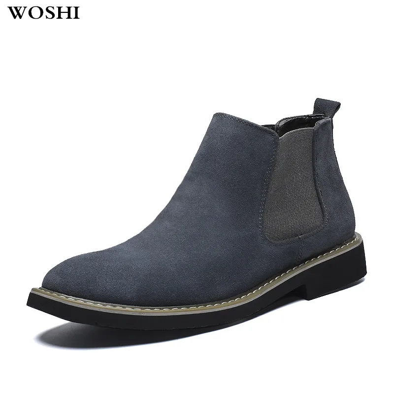 

Men Chelsea Boots Ankle Boots Fashion Men's Male Brand suede Leather Slip Ons Motorcycle Man Warm Winter Shoes Botas Homme k4