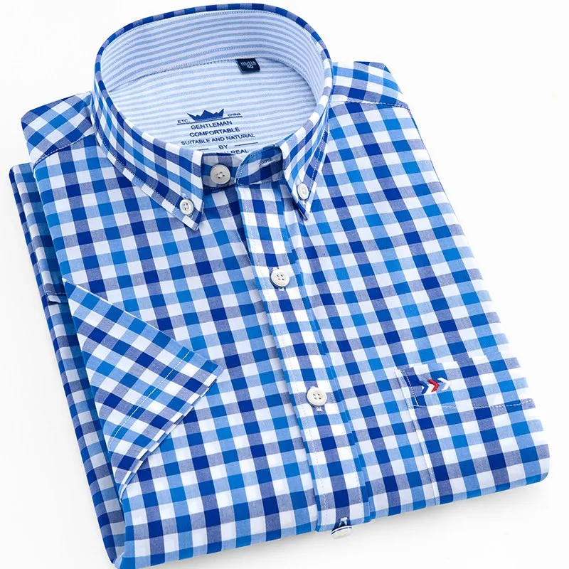 Мужская клетчатая рубашка из чистого хлопка, летняя мужская повседневная рубашка из хлопка, модная мужская рубашка, оксфордские рубашки - Цвет: D201807-16