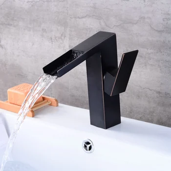 

Euro Antique Basin Faucet Brass Brushed Black Kitchen Faucet Square Waterfall Single Handle Hole Mixer Water Taps Deck Mounted