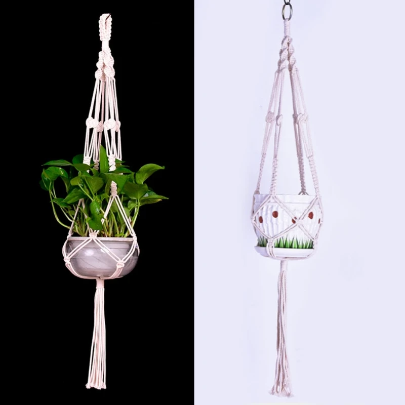 

Macrame Plant Hanger Planter Basket Cotton Rope 4 Leg Holder Home Office Garden