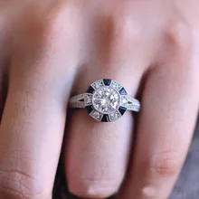 Натуральная 925 пробы серебро Forever Clear AAA Синий Круглый фианит круглые кольца на пальцы для женщин ювелирные изделия