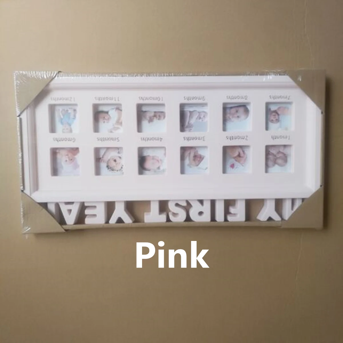 Детский подарок на день рождения мой первый год ребенок 12 месяцев картина фоторамка Дисплей новорожденный фоторамка картина домашний декор украшения - Цвет: Розовый