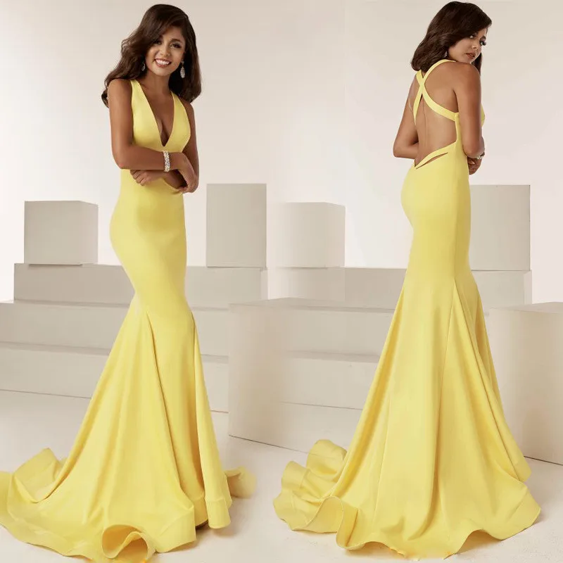 Summe элегантные вечерние платья макси для клуба, женские желтые сексуальные платья с открытой спиной и v-образным вырезом