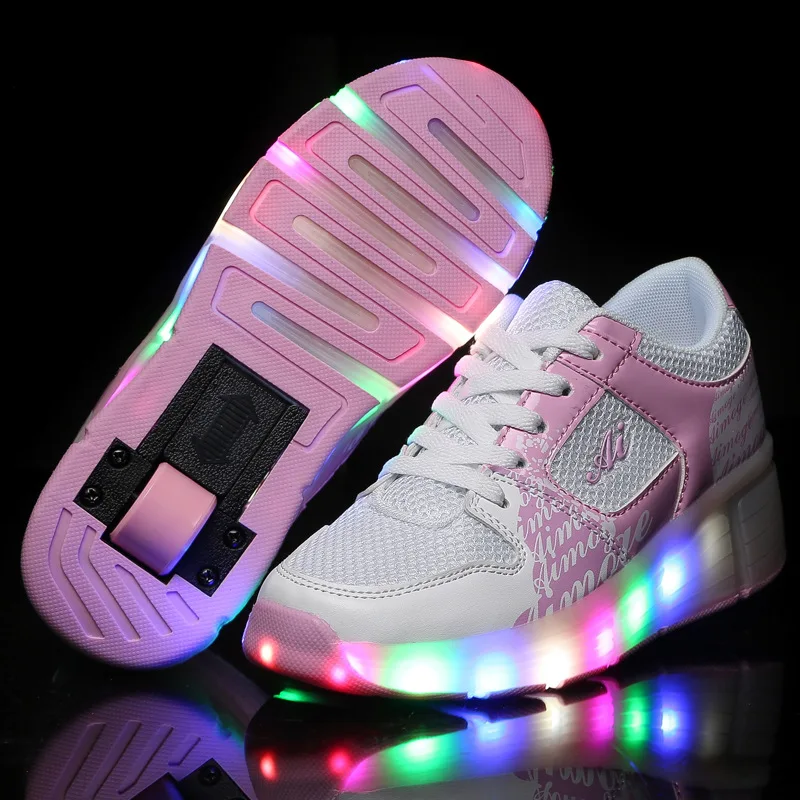 Eur27-37 Heelys Jazzy Junior Girls&boys LED Light Heelys Roller Skate Shoes for Children&kids Sneakers with Wheels Shoes