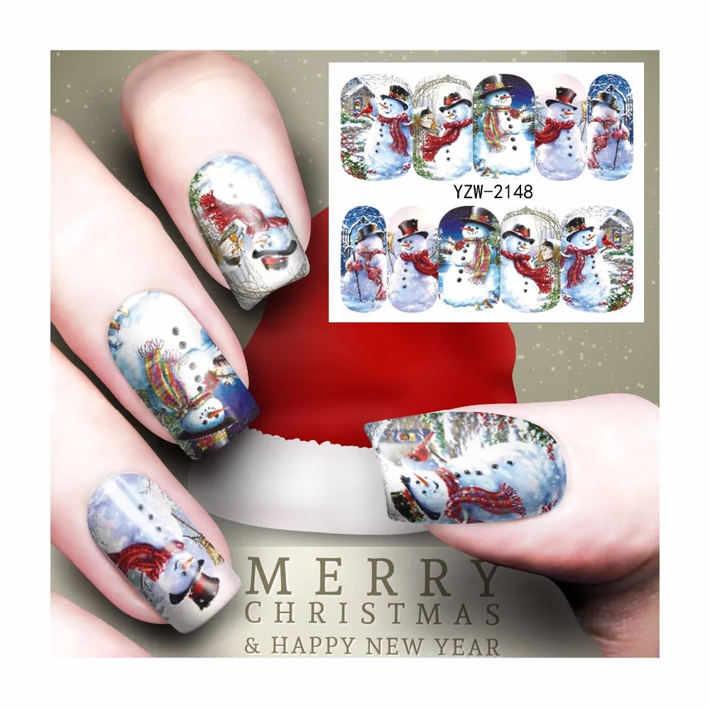 

FWC Watermark Nail Stickers Christmas Nail Art Water Transfer Sticker Decals Manicure Wraps Decor 2148