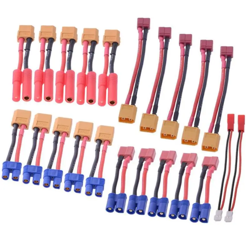 

Free Shipping 5PCS Wire Cable With T/XT60/EC3/Small Tamiya/Big Tamiya/3.5 Banana Plug/4.0 Banana Plug/JST/TRX Connector