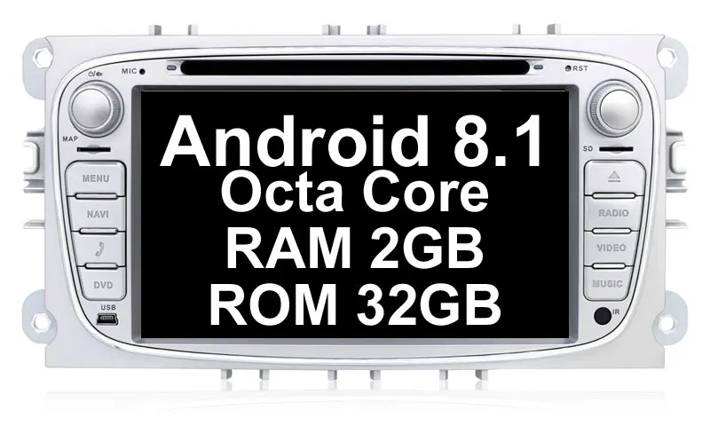 Bosion Android 9,0 автомобильный мультимедийный плеер gps 2 Din PX6 автомобильный dvd для FORD/Focus/S-MAX/Mondeo/C-MAX/Galaxy wifi автомобильный Радио gps 4G64G - Цвет: Android 8 32G Silver