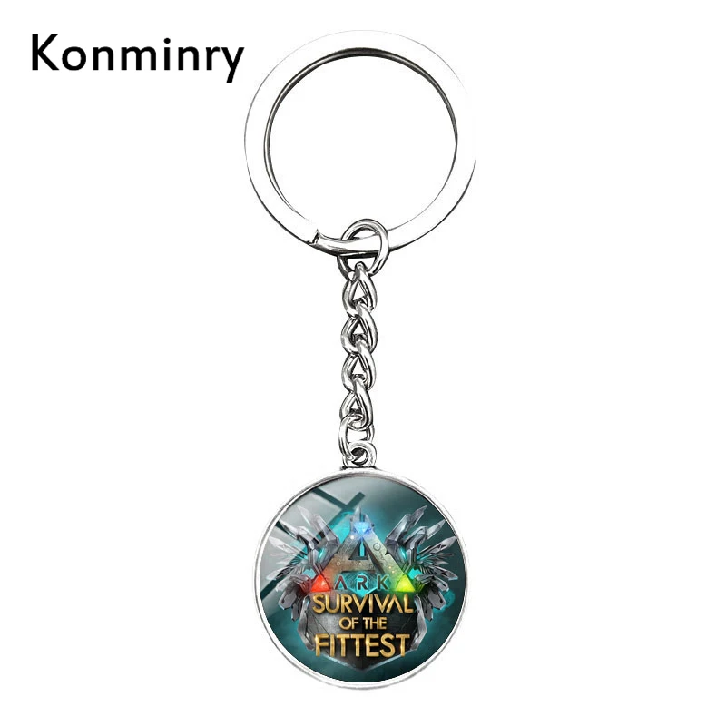 

Hot Ark Survival Evolved Long Key Chains Game Ark Logo Sign Dinosaur Glass Dome Metal Keychains Women Men Souvenir Jewelry