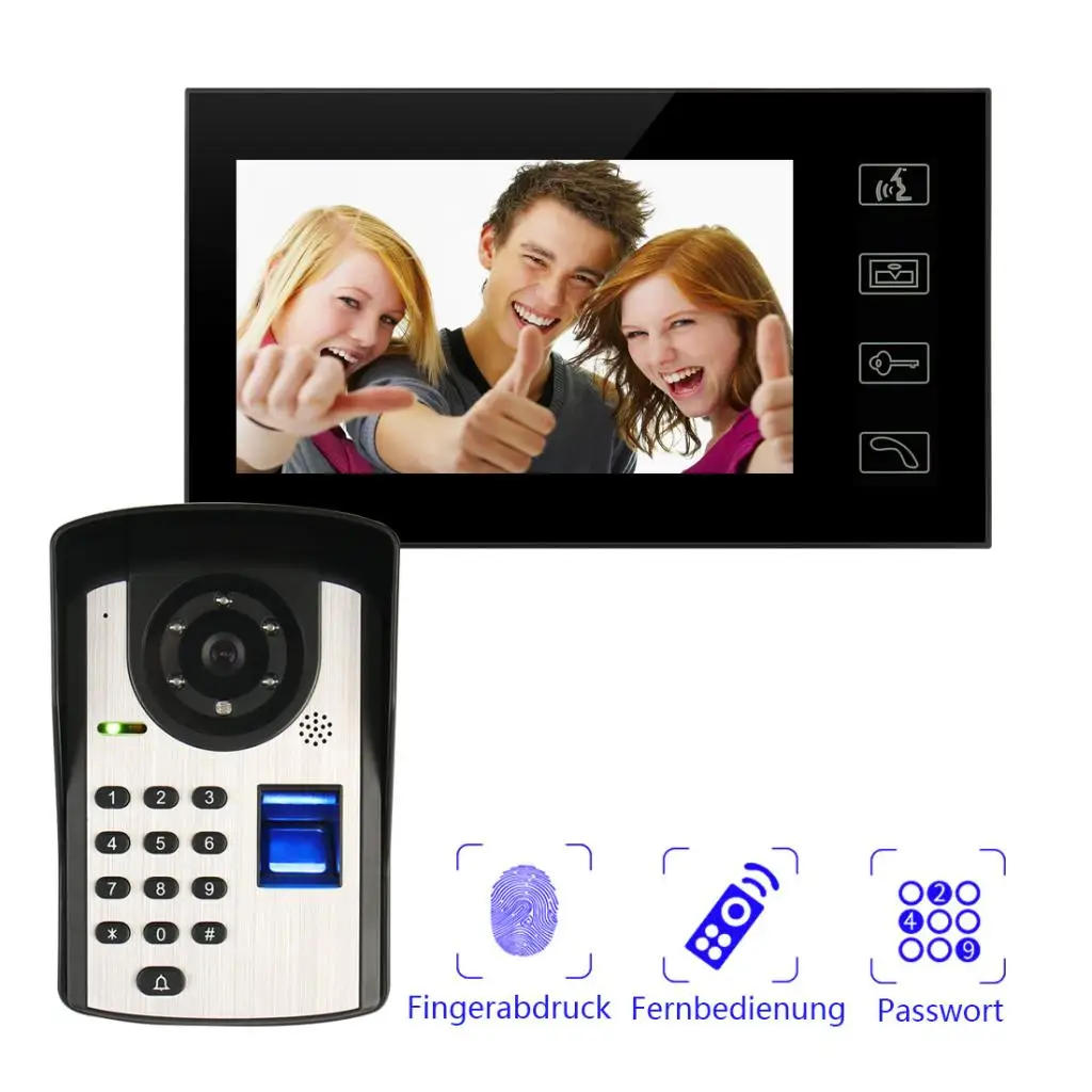 

7'' LCD Wired Video Doorbell Infrared Intercom Monitor Launcher Receiver 1000 Fingerprint 2-way Talk 200m Infrared Sensor UK