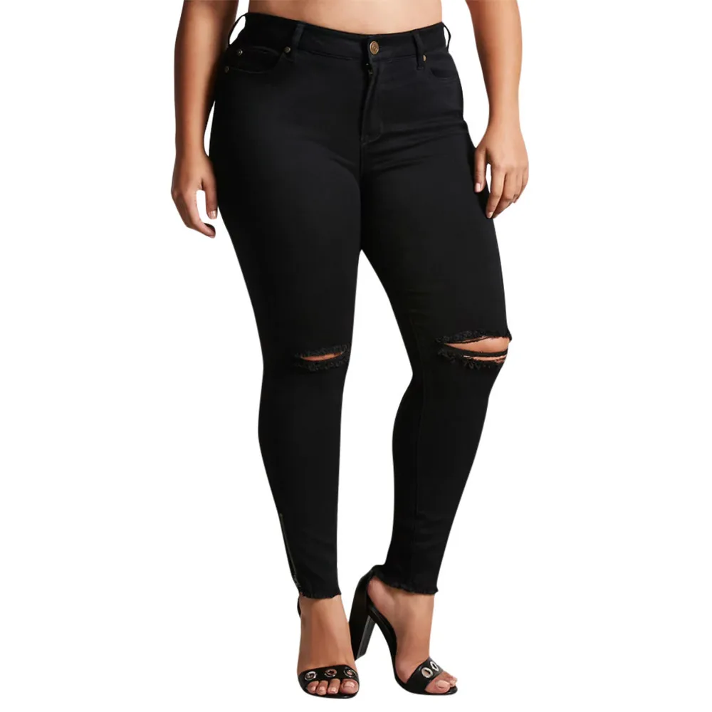 

JAYCOSIN Women Clothes Jeans Black Extra Plus Size Stretch Denim Trousers Fashion High Waist Skinny Slim Hole Pencil Jeans Femme