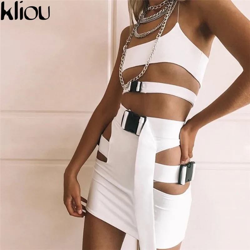 Kliou Buttpn مثير بلون النساء قطعتين مجموعات 2018 جديد أزياء مثير الجوف خارج حمالة المحاصيل كاميس زر يطير التنانير مجموعات Kliou Buttpn مثير بلون النساء قطعتين مجموعات 2018 جديد أزياء مثير الجوف خارج حمالة المحاصيل كاميس زر يطير التنانير مجموعات