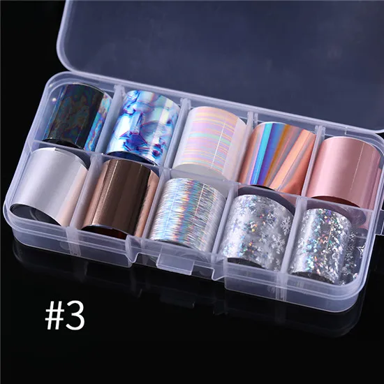 10 Rolls/Box Holographic Nail Foils Nails Wraps Multi-pattern Colorful Transfer Sticker Decals Tips Nail Art Decorations - Цвет: Pattern 3