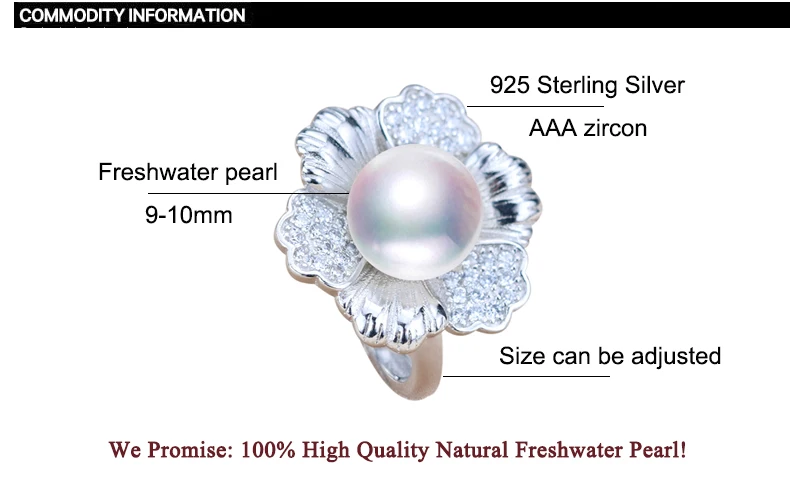 ZHBORUINI модное кольцо с жемчугом ювелирное изделие 10-11 мм натуральный пресноводный жемчуг цветок 925 пробы серебряные ювелирные изделия для женщин подарок