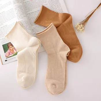 

10pair/lot Anyongzu Sock Natural Color Colored Cotton Socks Simple Edge Solid Month Pregnant Women mix 23cm-25cm