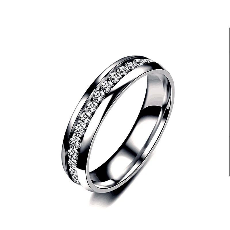 Romantic Wedding Jewelry Rings Titanium Steel Rings For Couples Small CZ Crystal Finger Accessories