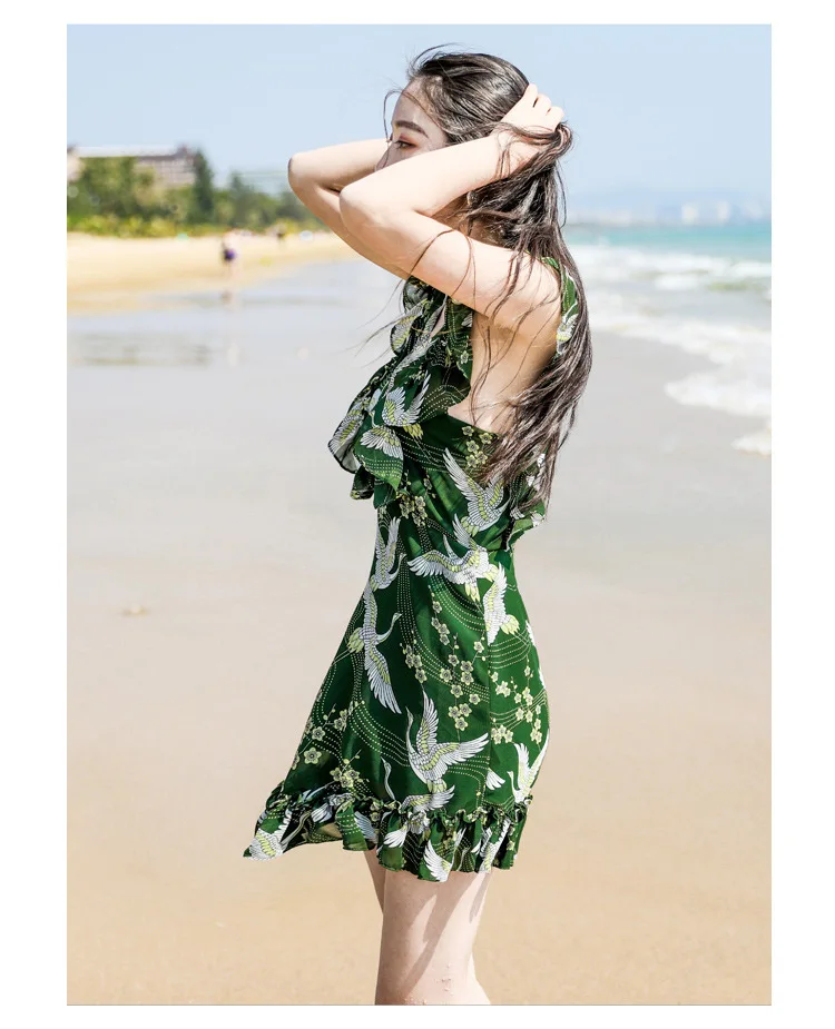 TANG 2019 New Arrival Summer Chiffon Tight Dress Deep V-Neck Floral Print Mini Dress Slim High Waist Beach Dress (8)