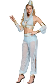 

Sexy Adult Women Belly Dancer Dress Arabic Dance Costume GENIE Aladdin Princess Halloween Fancy Dress