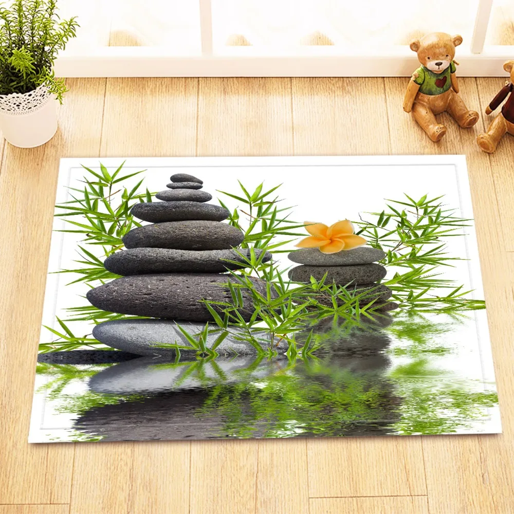 

LB 60*40 White Door Floor Mat Asian Spa Lotus Stone Zen Garden Bamboo Leaf Bathroom Kitchen Bedroom Toilet Rug For Living Room