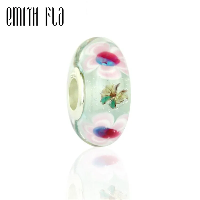 

Authentic 925 Sterling Silver 3D Butterfly And Flowers Murano Glass Beads Charms DIY Fit For European Original Bracelets DIY