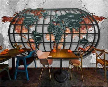 

beibehang papel de parede Custom wallpaper 3d murals retro nostalgic embossed metal world map bar catering background wall paper