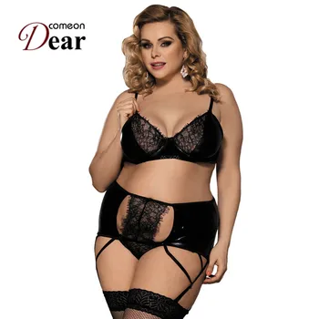 

Comeondear Woman Sexy Set Erotic Eyelash Lace Leather Open Butt Garter Set Plus Size Sexy Lingerie Set Sexy Underwear RA80315