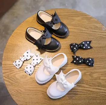 

Kids Shoes Princess Girls School Shoes Black White Children Leather Party Dress Flat Little Polka Dot Bow Baby Casual Sneaker