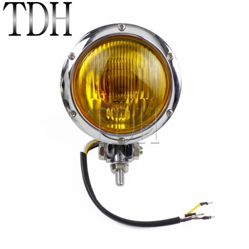 

Chrome Motorcycle Amber Lens Retro Headlight Universal Front Headlamp H4 12V 55/60W HI/LO BEAM For Harley Cafe Racer Honda