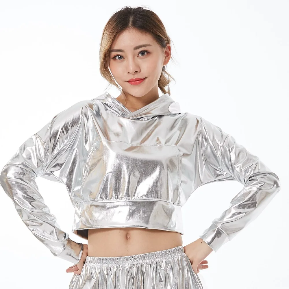 

Wholesale exclusive new fashion 2018 spring summber jazz Loose Thin unisex silver shiny Top performance wear dance jackets