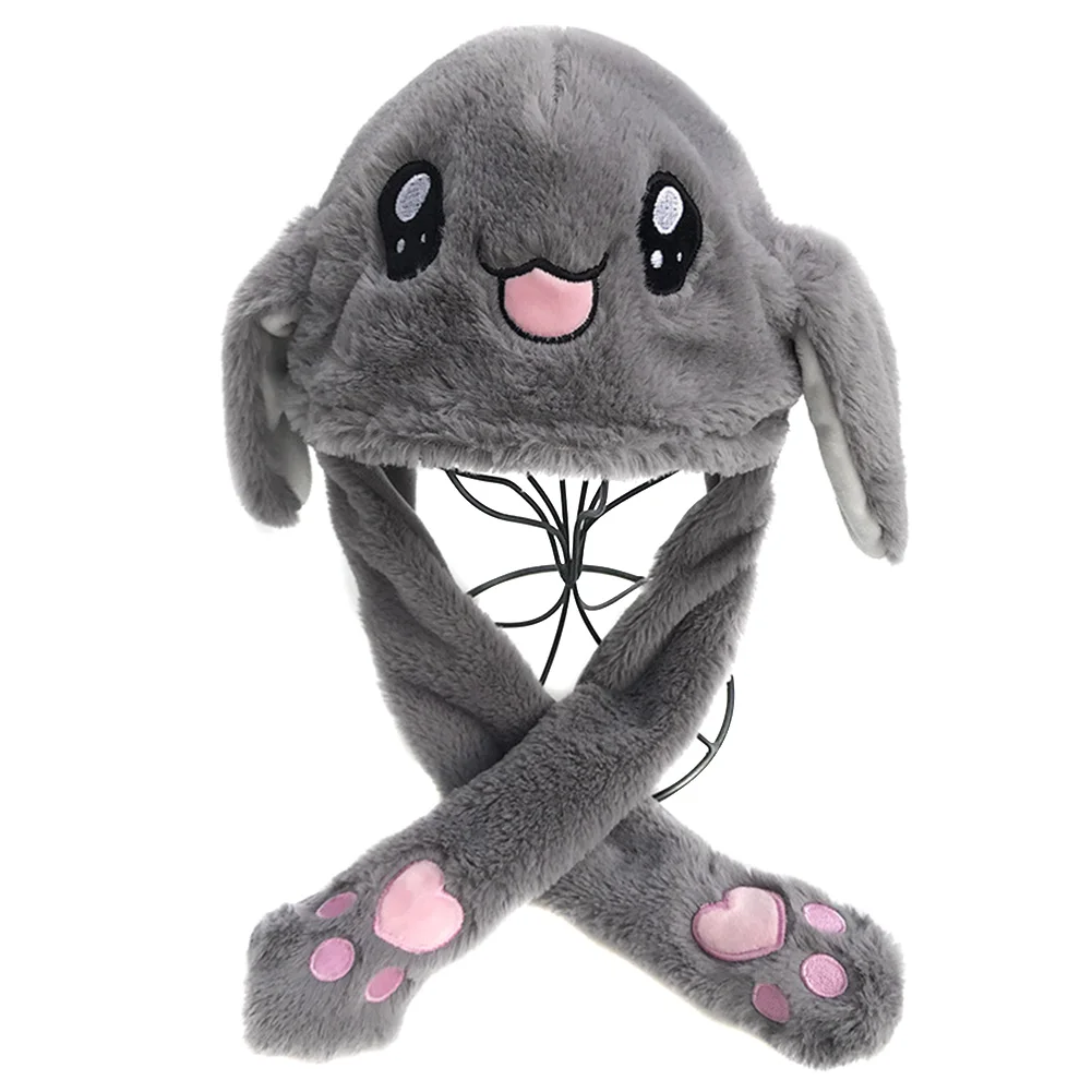 Милые Животные Плюшевый кролик шляпа интересные движущиеся вверх вниз уши дети девочки игрушки подарок S7JN - Цвет: Серый