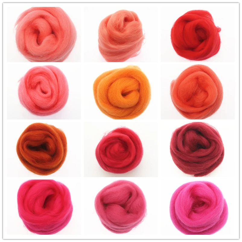 

50/100g/ Red Color Series Wool Fibre Flower Animal Wool Felting Handmade Spinning DIY Craft Materials Tool Felt Felting Wool