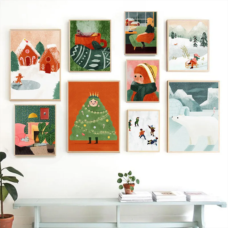 

Modular Pictures Modern Home Decor Winter Snow Children Bear Wall Art Modern Canvas Prints Noridc Painting For Bedroom Poster