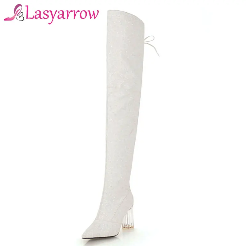 Сапоги Lasyarrow женские выше колена брендовые пикантные высокие сапоги на шнуровке