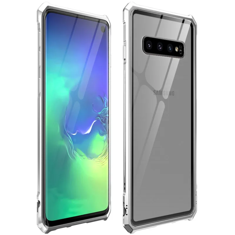 Для samsung Galaxy S10 Plus бампер S10E телефонные чехлы алюминиевая металлическая рамка бампер с прозрачным закаленным стеклом задняя крышка для S10 E - Цвет: Silver