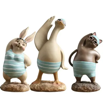 

Fun wearing beach pants animal statue decoration Personality Mediterranean style rabbit duck modern art decoration ornaments