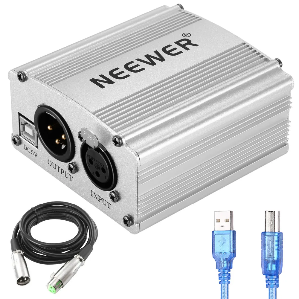 Neewer 1 Channel 48V USB Phantom Power Supply 5 feet USB Cable XLR to