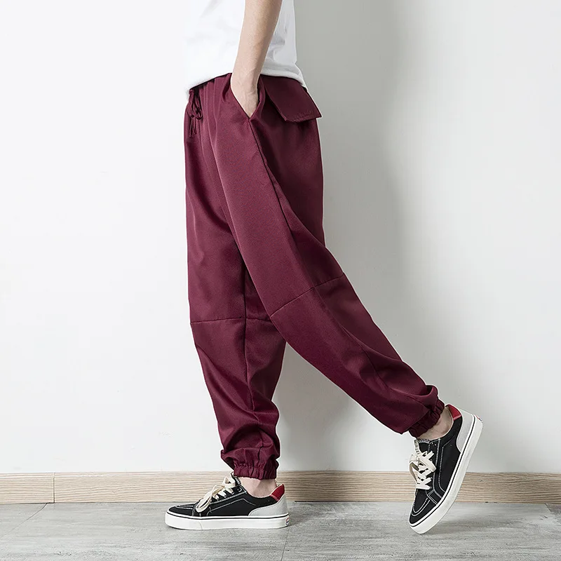 Брендовые новые модные повседневные мужские хлопковые льняные свободные штаны, пляжные длинные широкие брюки в стиле хип-хоп
