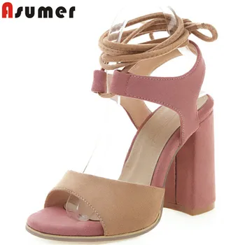 

ASUMER big size 34-43 summer sandals for women high heels shoes female mixed colors ankle strap gladiator sandals women 2020