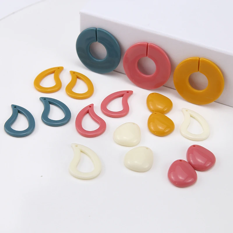 

6 pcs korean style hollow section opening drop resin pendant geometric round earrings for women material diy jewelry accessories