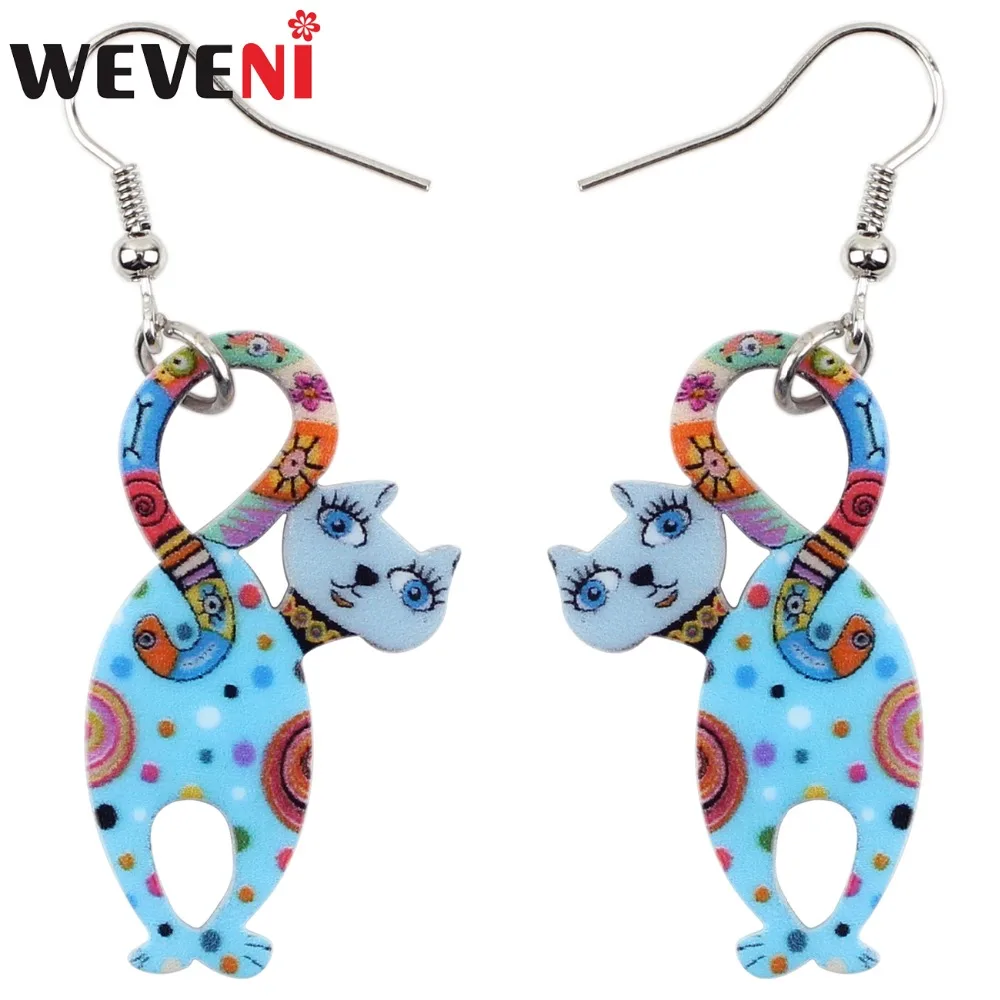 WEVENI акриловые висячие серьги с животными милые длинные котенком и котом