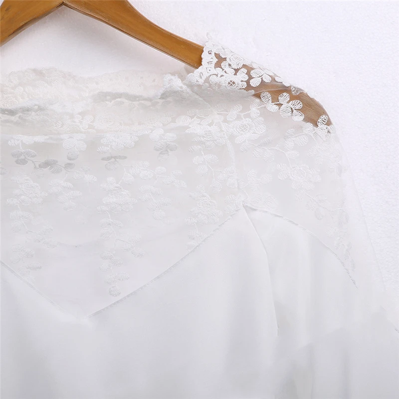 Женские кружевные топы и блузки модная летняя Корейская женская рубашка с длинным рукавом Повседневная винтажная белая элегантная одежда плюс размер