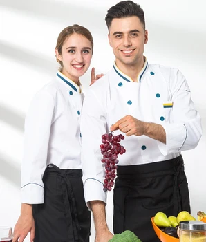 

New Arrival Food Service Cloth Kitchen Chef Jackets Uniform Long Sleeve Hotel Cook Workwear Clothes Restaurant Chief Clothes