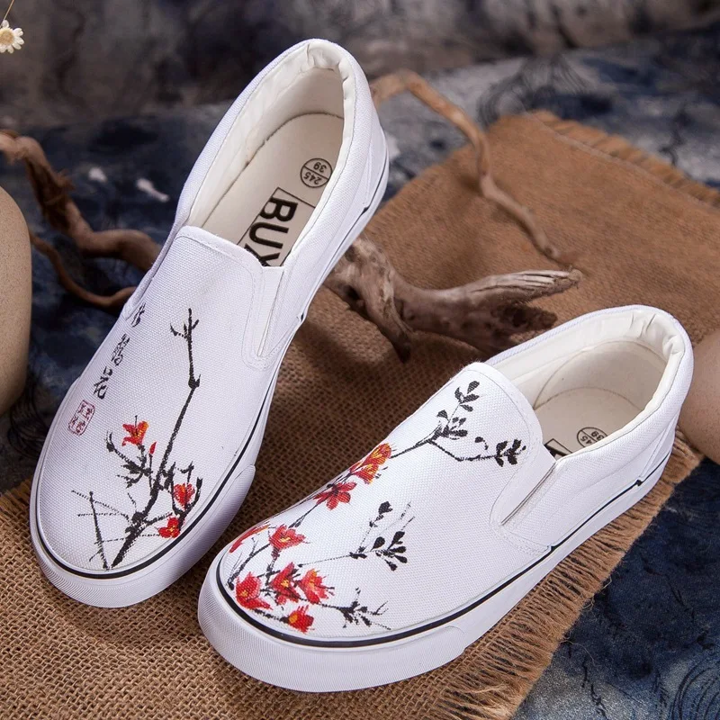 Canvas Shoe Platform Womens Shoes Woman Hand Ink Painting Autumn Pedal Sneakers Zapatos De Mujer Sneaker Chaussures Femme