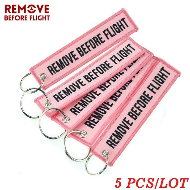 POMPOM 5pcs/lot Remove Before Flight Keychains for Aviation Gifts OEM Key Chains Embroidery Chain Keyring Key Chaveiro Jewelry Pink