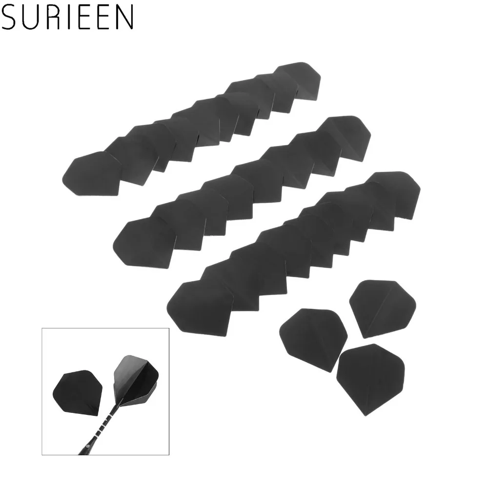 SURIEEN 30 Pcs High Quality Simple Pure Black PVC Dart Flights Fin Tail Nice Dart Flight Dart Accessories Dardos Replacements